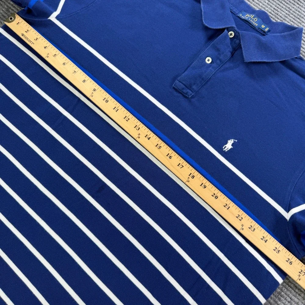 Polo Ralph Lauren Blue White Striped Short Sleeve Pique Polo Shirt Mens 2XB‎ Big